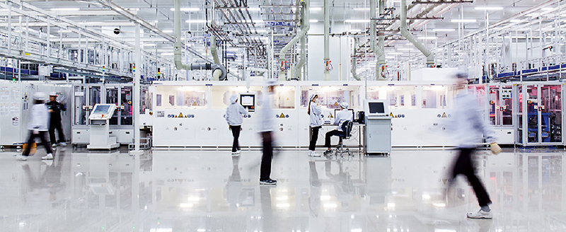 Advanced robotics and other innovative solar and photovoltaic cell technologies fill Hanwha's state of the art smart factory