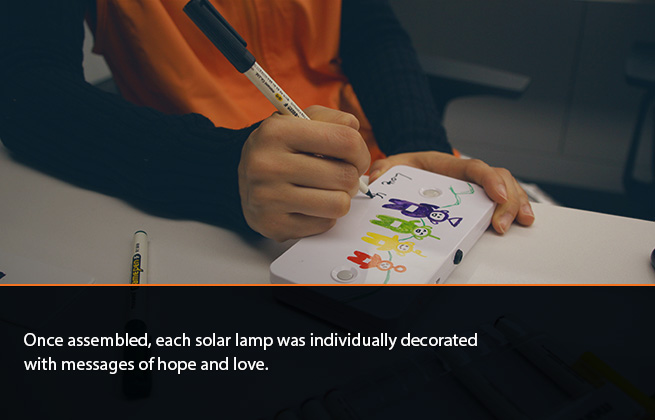Nkhoma received 50 Solami solar lamps assembled by Hanwha Q CELLS employees, as part of the company's ongoing efforts to help others by harnessing the power of the sun.